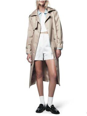 Long Double Breasted Trench Coat with Removable Belt